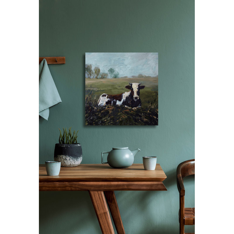 LONE COW LONE COW - Unframed Print on Canvas, White Framed Canvas, 24" H x 24" W x 1.75" D