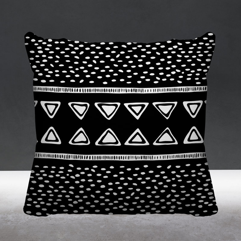 Monica Tribal Indoor/Outdoor Throw Pillow, 15H" x 15W", Black, Square