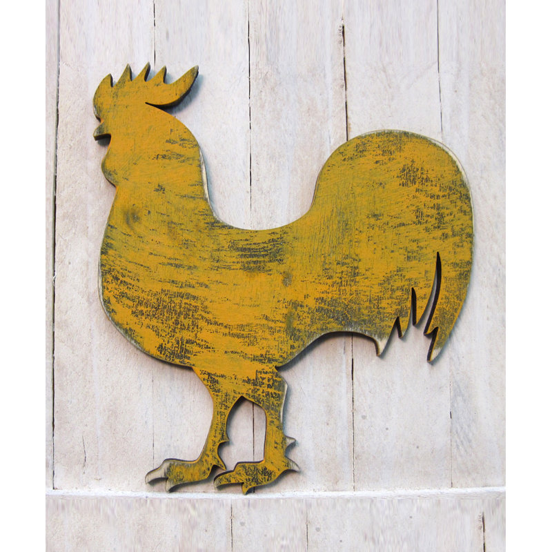 Décoration murale coq rétro en bois, H 12 po x l 9 po x P 0,5 po