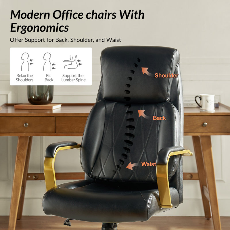 Bradford Mid-century Modern 24"W Tilting Ergonomic Office Chair with Airbag Lumbar Support System, Black