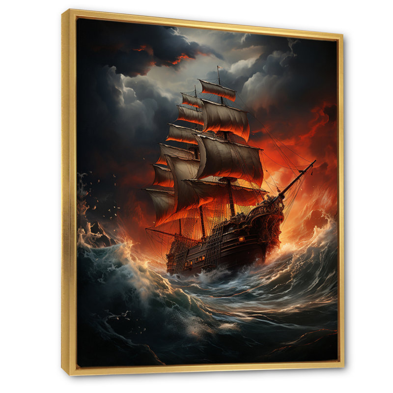 Portrait de capitaine pirate pirate Crimson Horizon, Encadrement doré, H 32 po x l 24 po x P 1 po
