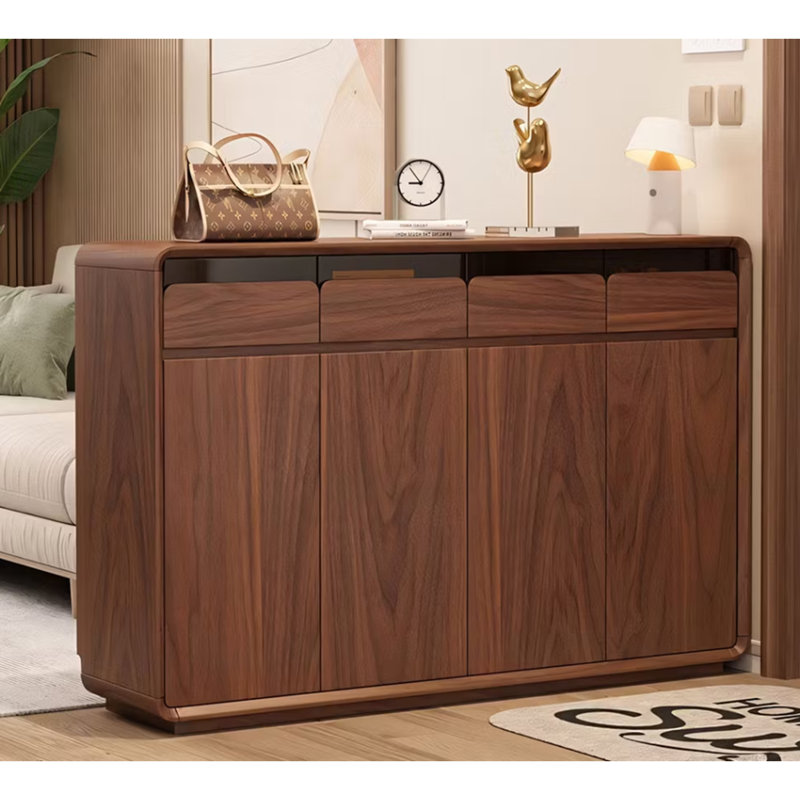 Modern Walnut Shoe Cabinet with Storage Drawers Large Capacity Entryway Organizer