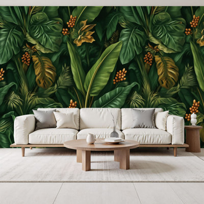 Vintage Peel and Stick Wallpaper Tropical Leaf Green Earthy Tones Wall Murals 69"H x 96"W Removable PVC Wall Paper Self-Adhesive Wall Decor for Bedroom Living Room