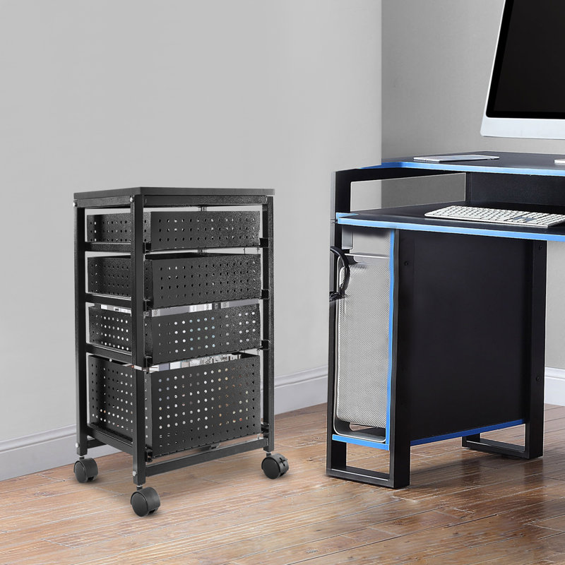 4-Tiermodern Black Rectangle File Storage Drawer Carts Carbon Steel File Storage Organizer On Wheels