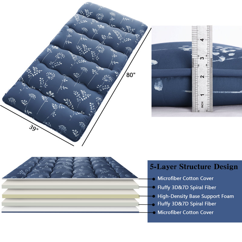 Matelas futon japonais, Lit simple, Bleu