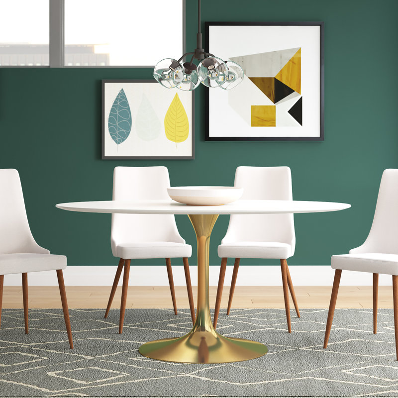 Table de salle à manger Silver Orchid Fein, Doré, H 29,5 po x l 47 po x L 78 po, Blanc