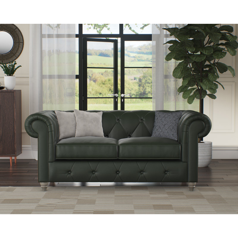 Melrose 2 Seater Leather Sofa, Hunter Green, Washed Oak