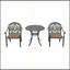 Ensemble de mobilier de jardin 3 pièces en aluminium moulé avec coussins, table ronde avec trou pour parasol, empilable et résistant aux intempéries