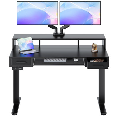 47*26 Electric Standing Desk With 24.4" Large Keyboard Tray & 2 Drawers, Deeper Desktop Adjustable Sit Stand Desk With 4 Height Presets, C-Clamp Mount Compatible Computer Desk For Office