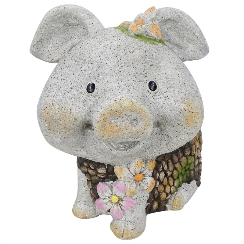 13"H Smiling Pig Statue Planter with Drainage Hole for Garden, Patio & Lawn