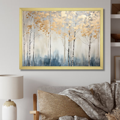 Minimalisme bleu et forêt dorée II - forêt, art mural