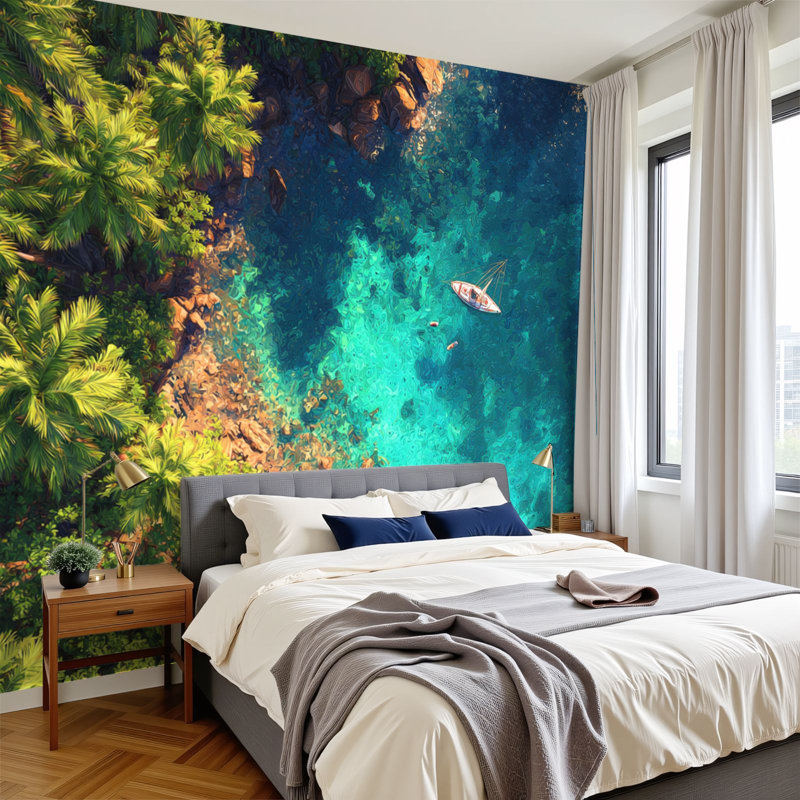 Papier peint adhésif plage dorée Golden Hour Lighting Tropical, L 144 po x l 100 po