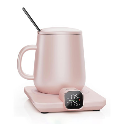 Ensemble de chauffe-tasses et de tasses à café rose DIDADI, tasse chauffante intelligente avec contrôle précis de la température pour le bureau, chauffe-café électrique avec arrêt automatique et affichage de la température en temps réel, cadeaux pour hommes femmes, tasse en céramique 15 oz