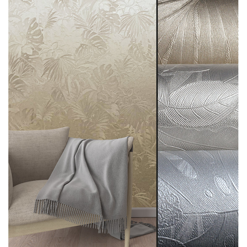 Eden Metallic Jungle Leaves 10m x 53cm Wallpaper Roll, Gold