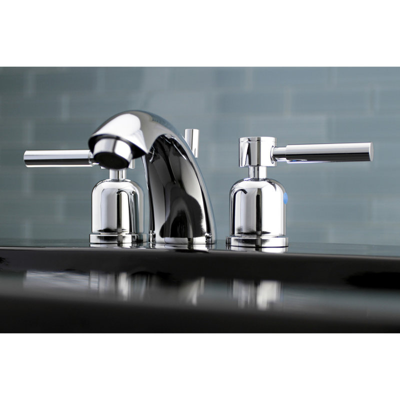 Kingston Brass Concord Two-Handle 3-Hole Deck Mount Mini-Widespread Bathroom Faucet with Plastic Pop-Up, Polished Chrome