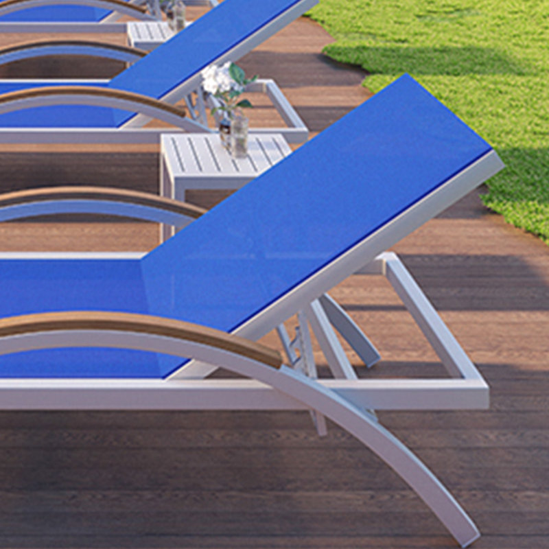Outdoor Chaise Lounge Set with Table, Blue/White