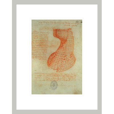 Dessin du moule en fonte pour la tête du cheval Sforza «57 (recto) from the Codex Madrid I» par Leonardo Da Vinci, impression giclée sur cadre