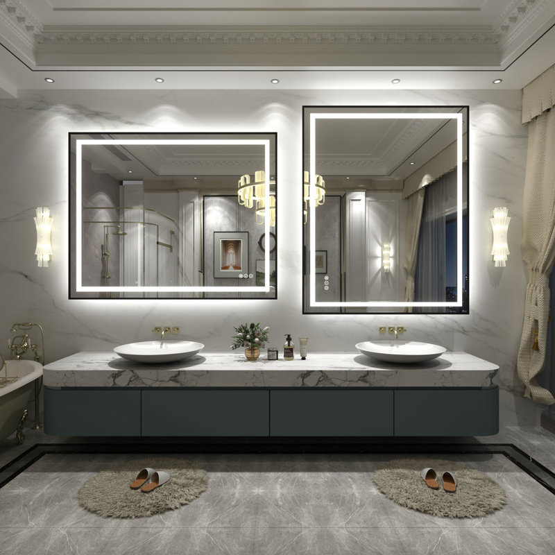 Miroir de salle de bain / meuble-lavabo à cadre en verre trempé à DEL certifié anti-buée Wayfair Basics®, 48 po x 38 po