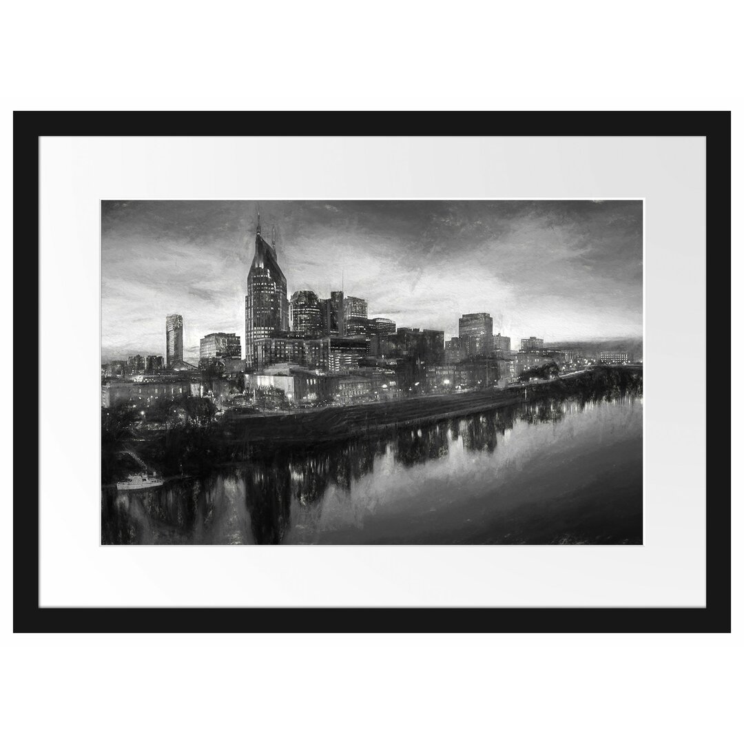 Gerahmtes Papierbild Nashville Skyline Panorama