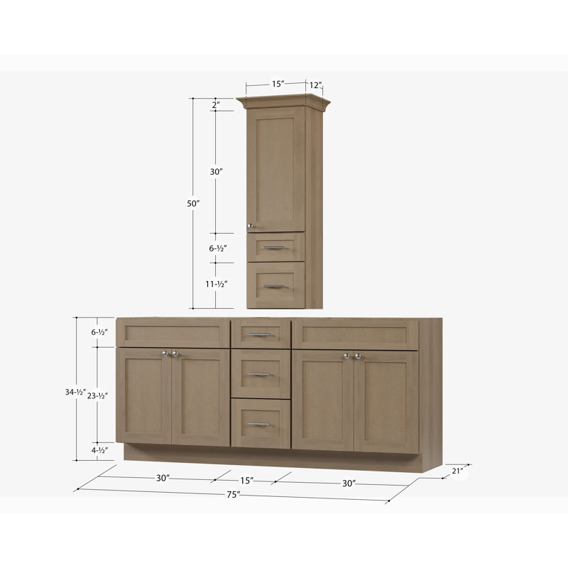 Ensemble de meuble-lavabo double 75 po avec comptoir Disar, Brun