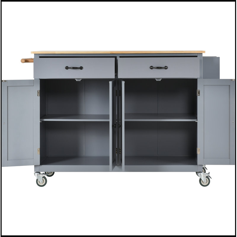 Kitchen Island Cart with Solid Wood Top and Locking Wheels, Blue
