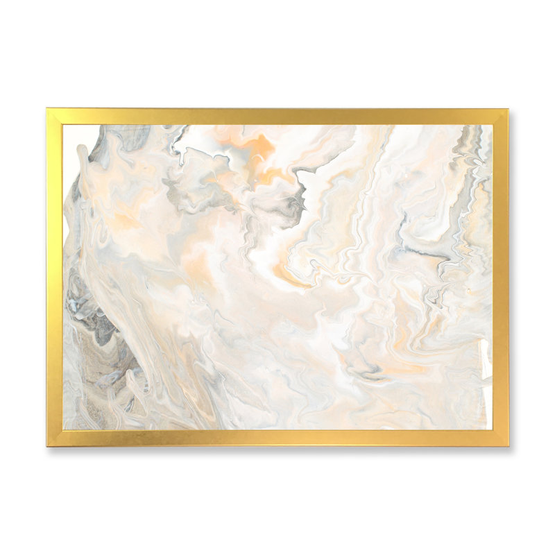 «Wave Art» dans les tons de crème, impression sur toile, H 30 po x l 40 po x P 1,5 po, Encadrement doré