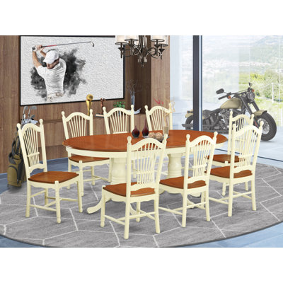 9 Piece Dining Room Furniture Set Includes an Oval Kitchen Table with Butterfly Leaf and 8 Dining Chairs, Buttermilk & Cherry