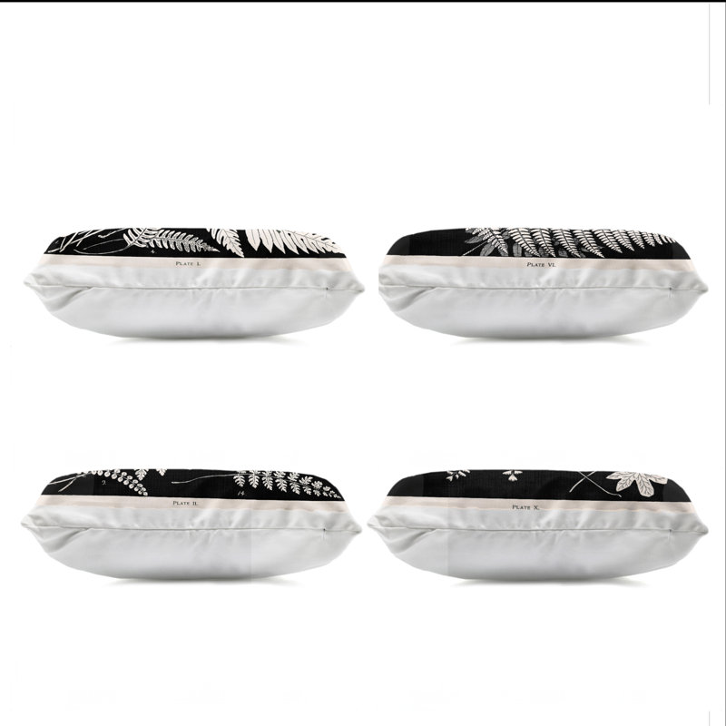Ensemble de 4 coussins décoratifs d'extérieur White Ferns on Black Design par Phillipa Katz
