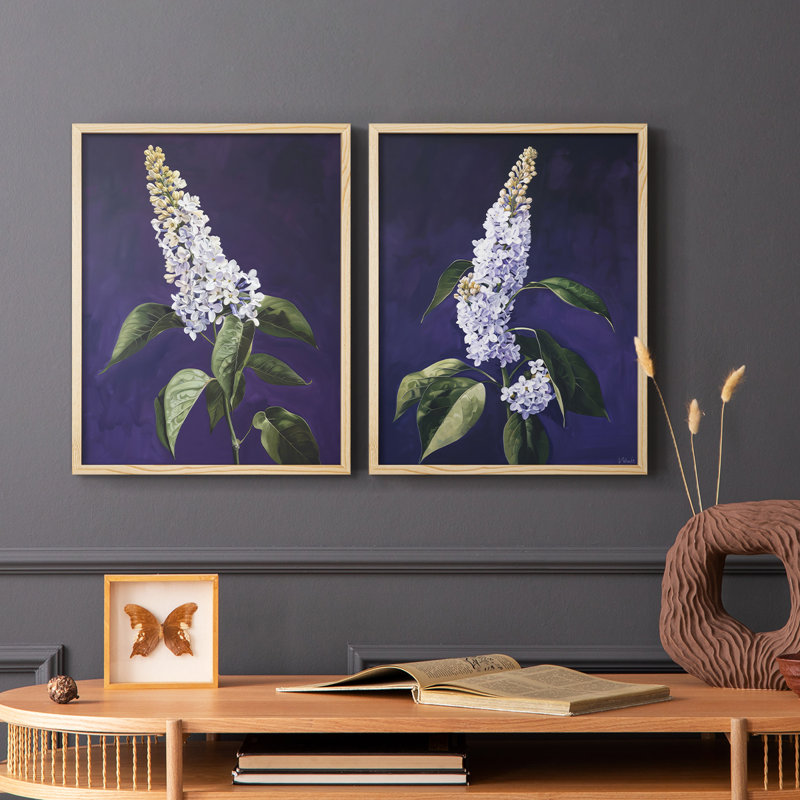 FLORAL Series CCXVII-Premium Framed Print -Ready to Hang - No Nails Required - No Nails Required, 21" H x 34" W, Natural Wood