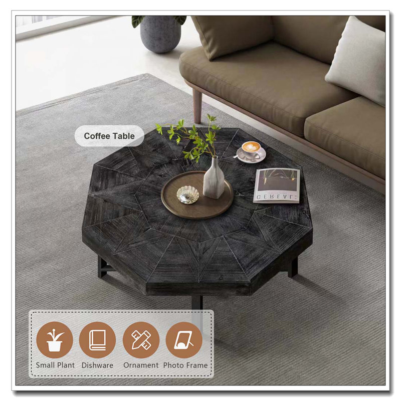 Table basse en bois, Noir antique