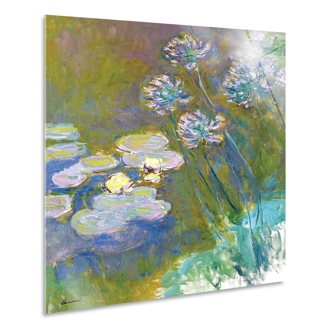 Wandbild Teich mit Seerosen und Blumen von Claude Monet