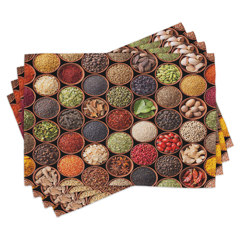 East Urban Home Retro Place Mats Set of 8 Colourful Herbs Spices 8 pcs Multicolor