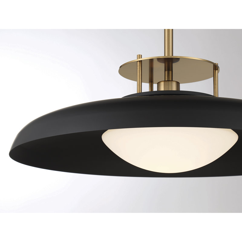 Luminaire suspendu 1 lumière Savav House Gavin en noir mat avec accents laiton chaud, Laiton / noir, Noir