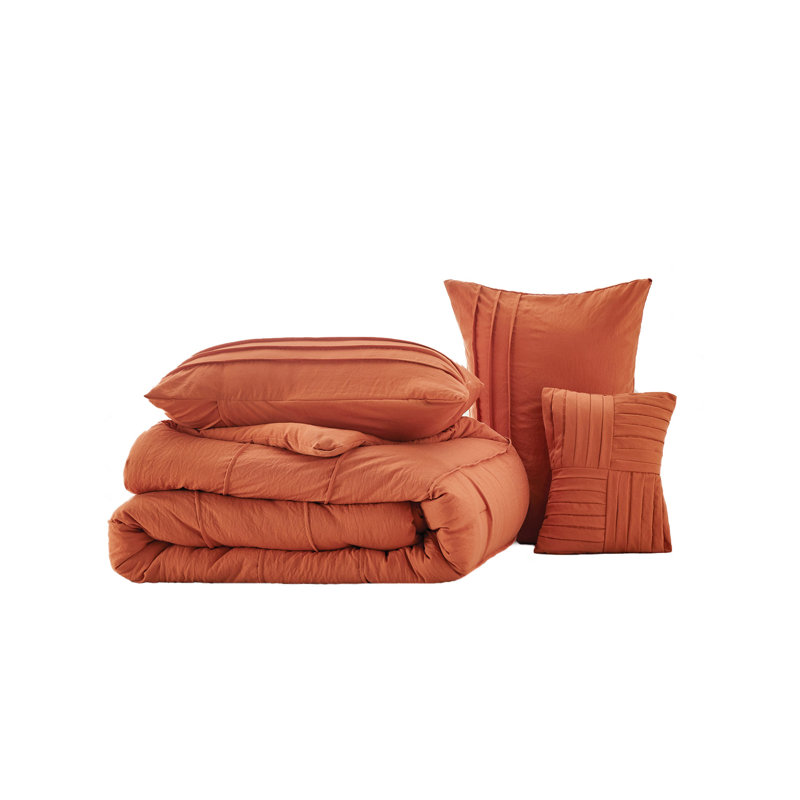 Ensemble d'édredon plissé en microfibre pré-lavé Best vendeur - 89GSM, Orange brûlé