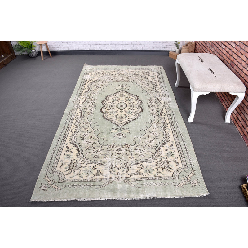 Vintage Wool Patchwork Rug, 53.5x98 Inch Green Area Rug