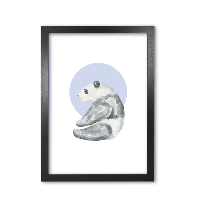 Watercolour Panda With Blue Circle - Painting, Black Grain Frame, 30 cm H x 21 cm W x 5 cm D