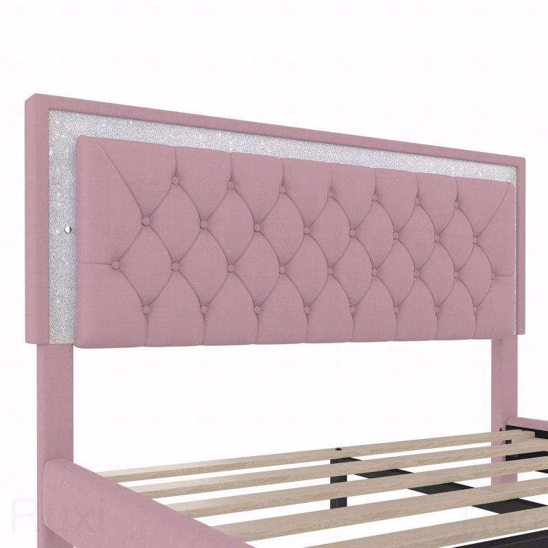 Structure de lit plateforme en velours Queen, moderne, capitonné