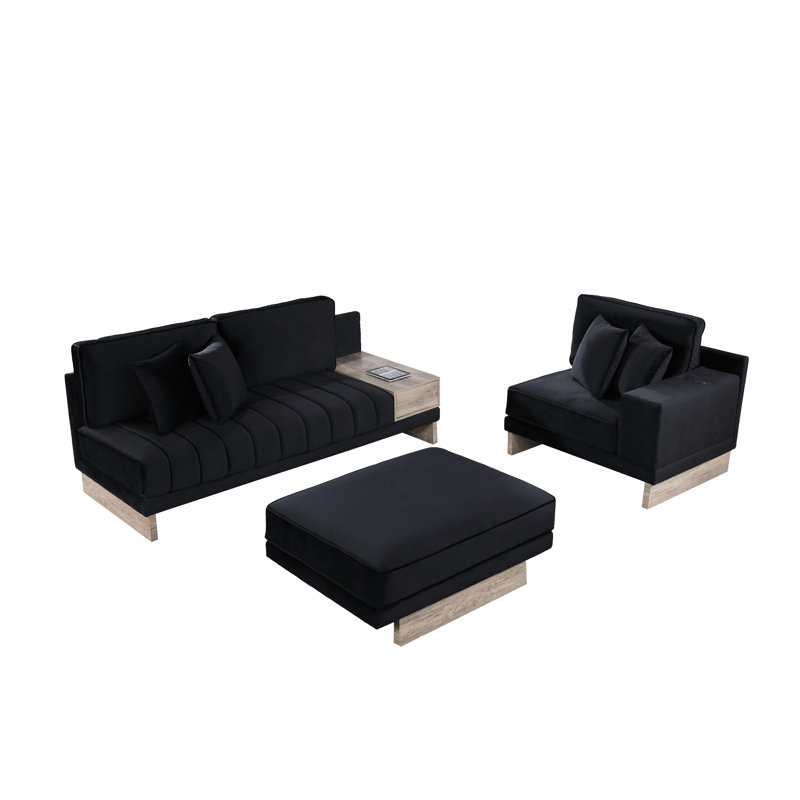 Luxury Sectional With Velvet, Storage, And Charging Outlets 4 Sectional: Storage Compartment,