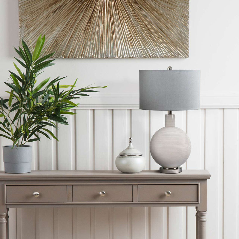 72cm Table Lamp with Glass Base for Living Room, Bedside Buffet Lamp with Faux Silk Shade
