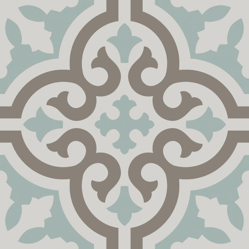 Casablanca 8" x 8" Encaustic-Look Matte Porcelain Floor & Wall Tile, Patterned, Blue/White/Gold