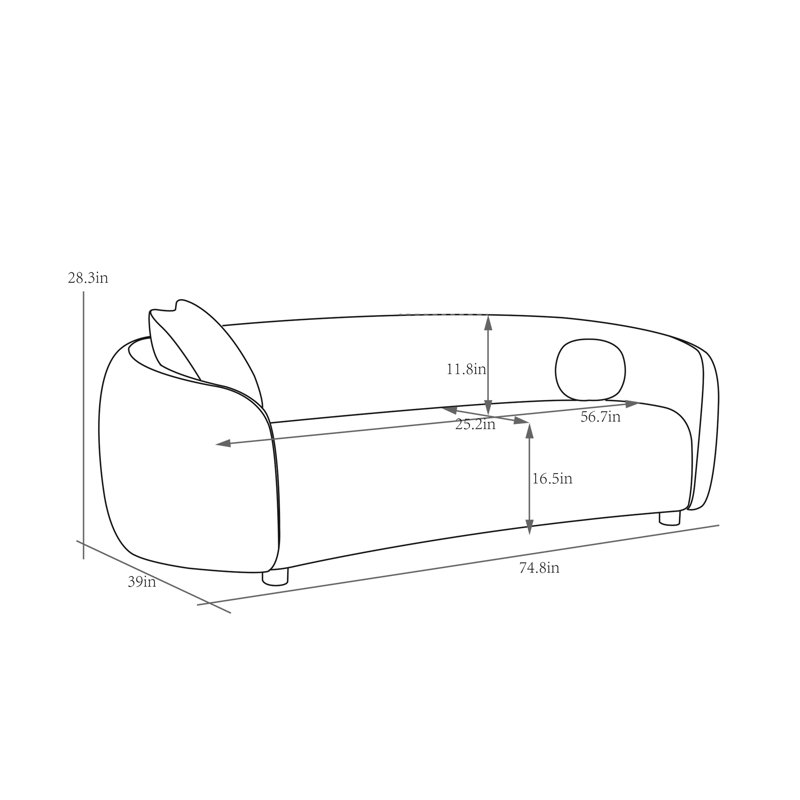 Ivory Fabric Round Arm Modern Loveseat with Wood Legs