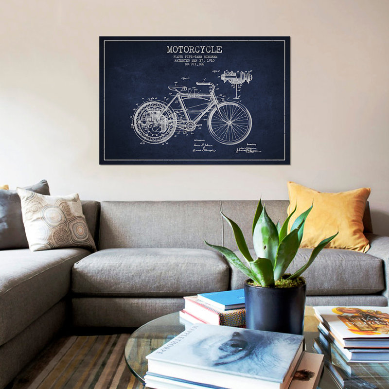 « floyd bingham motocyclette », impression sur toile en bleu marine, H 40 po x l 60 po x P 1,5 po, Toile tendue, Pas de tapis