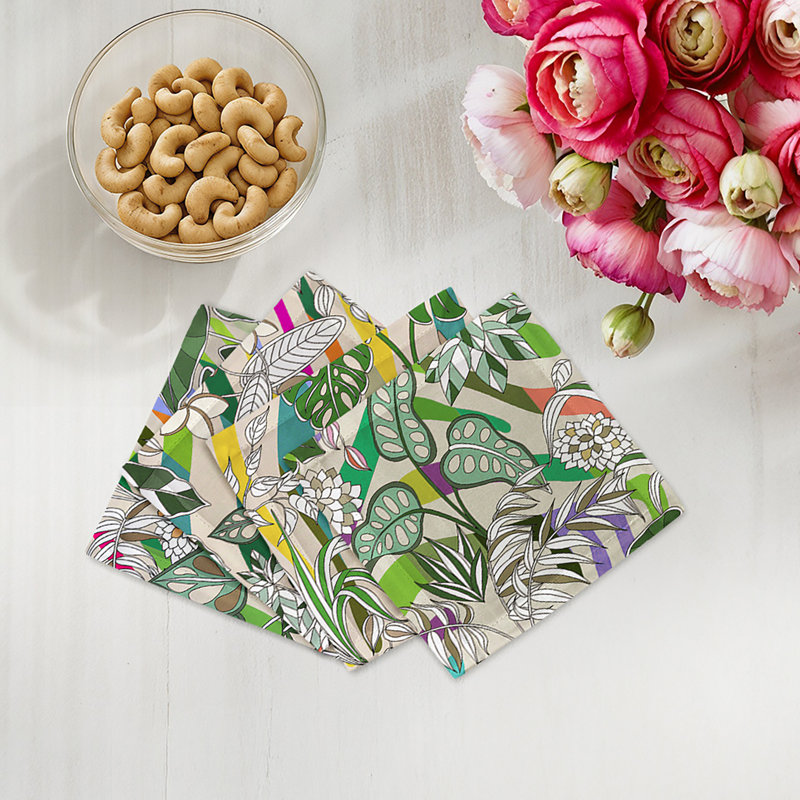 Sabi Jungle Cotton Sateen Cocktail Napkins, Beige
