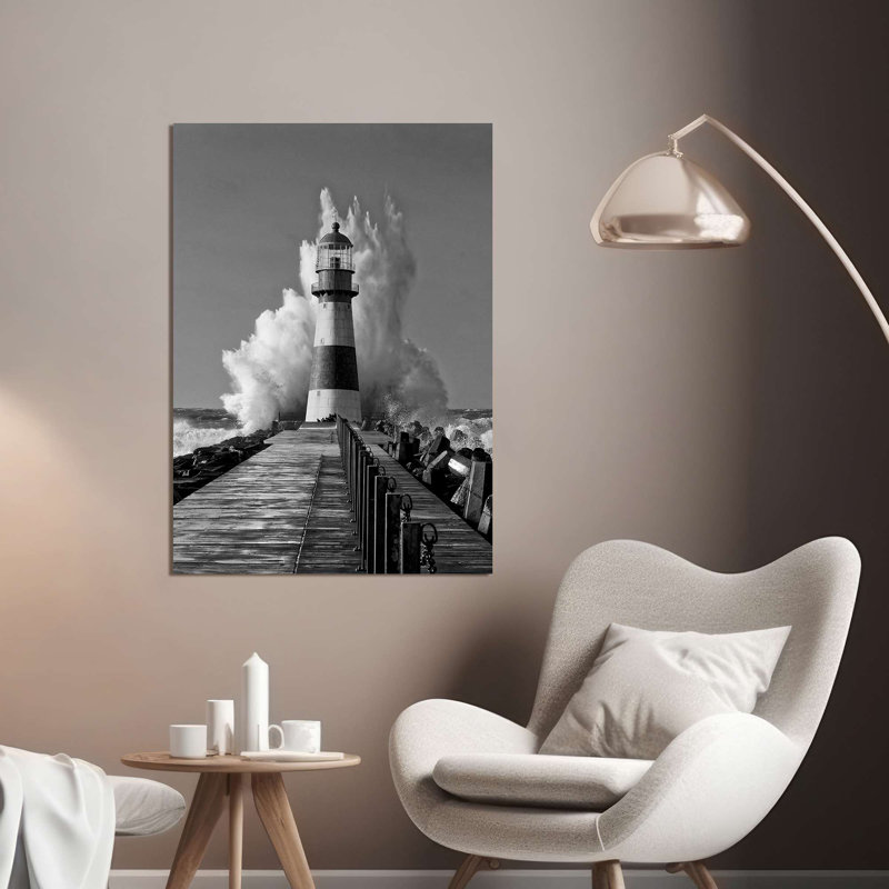Black&White Photograph Of A Lighthouse In The Mediterranean Sea (detail) by Pangea Images - Wrapped Canvas Print