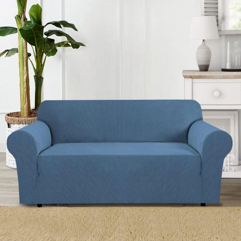 Box Cushion Sofa Slipcover, Blue