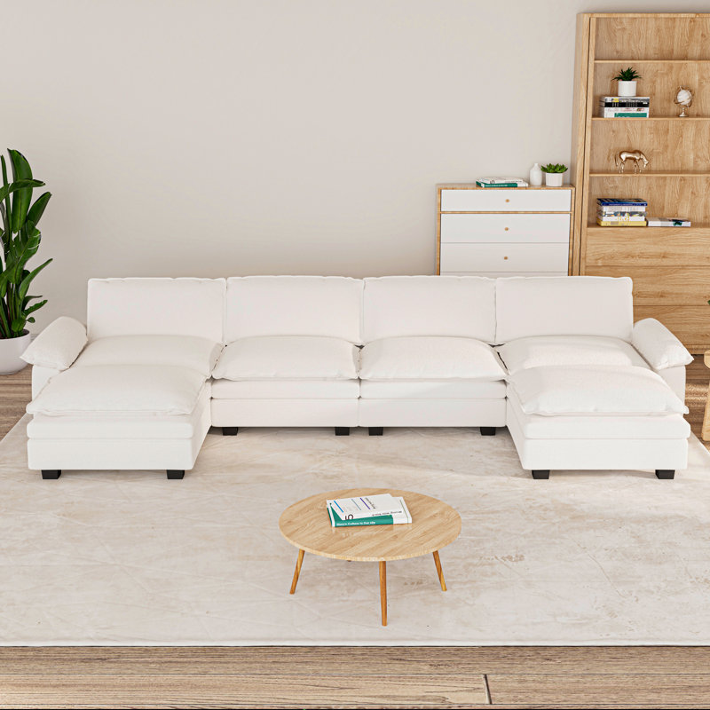 Causeuse, canapé-lit avec 2 repose-pieds mobiles, canapé modulaire en chenille avec coussins amovibles et superposés, canapés