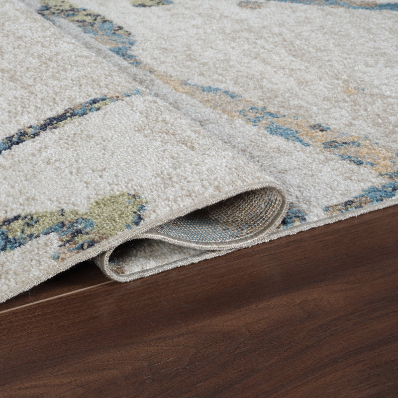 Machine Washable Archie Blue/Beige Rug, Rectangle 4' x 6'