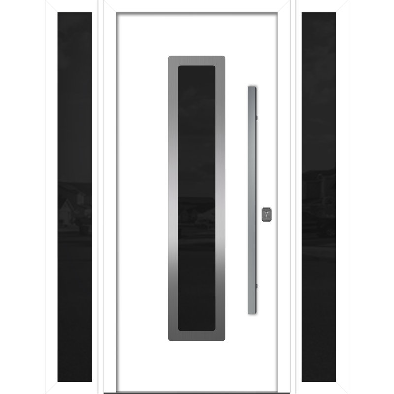 Porte d'entrée moderne en acier 36 po x 80 po Inox, Blanc, S'ouvre à gauche vers l'intérieur