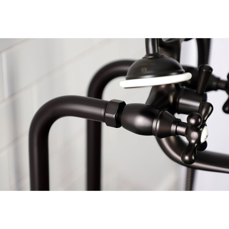 Kingston Brass Kingston Three-Handle 2-Hole Freestanding Clawfoot Tub Faucet Package with Supply Line and Stop Valve