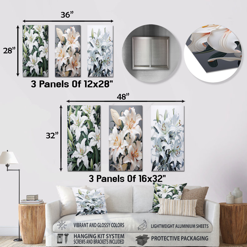 White Serenade Beauty Of Lilies - Lilies Metal Wall Decor Set Of 3, 32" H x 48" W